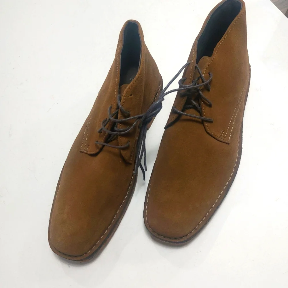 JOHNSTON & MURPHY Runnell Chukka Camel Brown Sheep Skin Shoes Size 8.5M